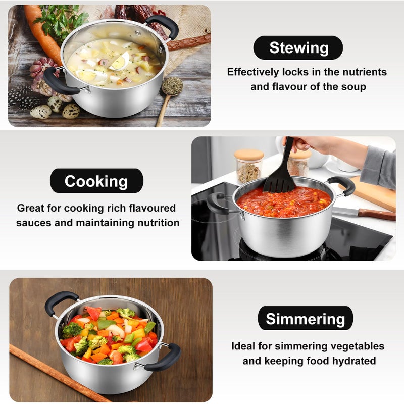 P&P CHEF 3 Qt Stockpot with Lid, Stainless Steel Cooking Stock Pot for Soup, Heat-Proof Double Handles with Visible Lid, Dishwasher Safe & Healthy, 1-Ply Metal - Image 4